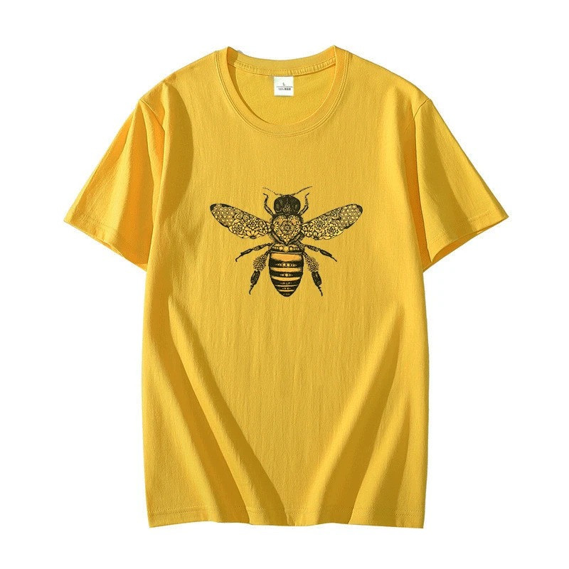 T-shirt col rond dessin d'abeille - couleur jaune