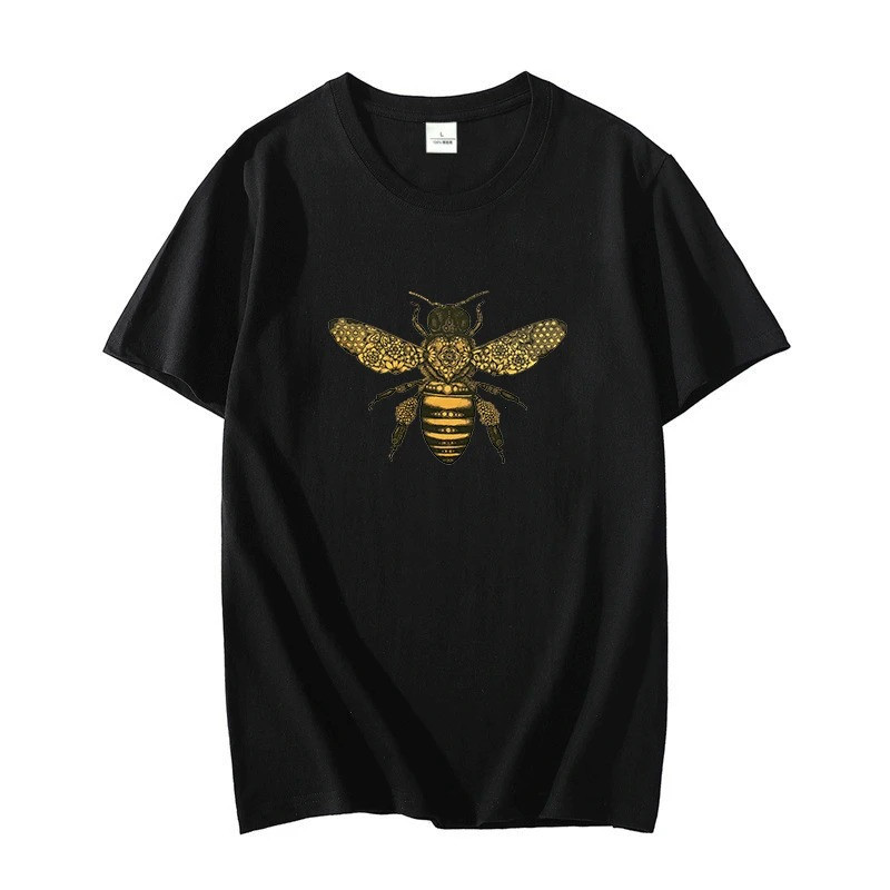 T-shirt col rond dessin d'abeille - couleur noir