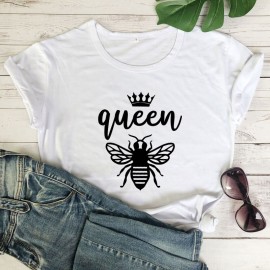 Tshirt Femme à Manches Courtes Queen Been Reine abeille blanc