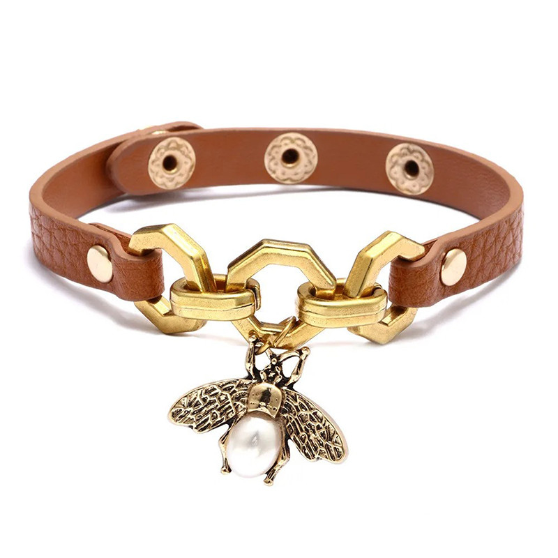 Bracelet rock abeille perlée - couleur marron