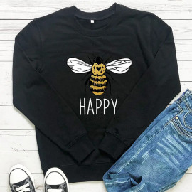 Sweatshirt Bee Happy abeille douce - modèle noir