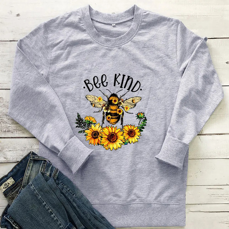 Sweatshirt Bee Kind abeille romantique - modèle gris