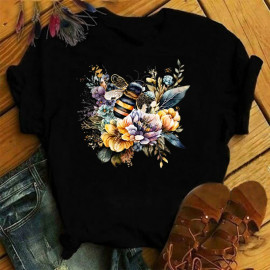 T-shirt floral abeille - NOIR