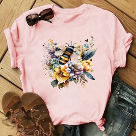 T-shirt floral abeille - ROSE