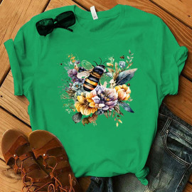 T-shirt floral abeille - VERT