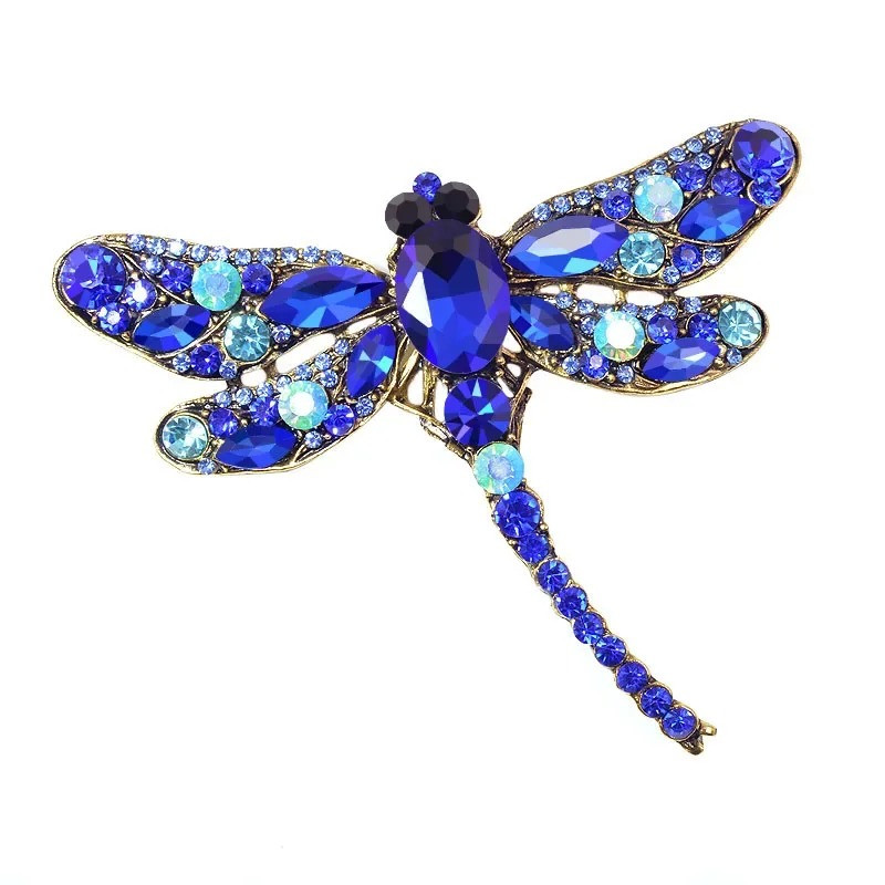 Grande libellule Broche Vintage en Cristal Bleu