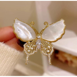 Broches Papillon Coquillage et Strass Couleur Blanc