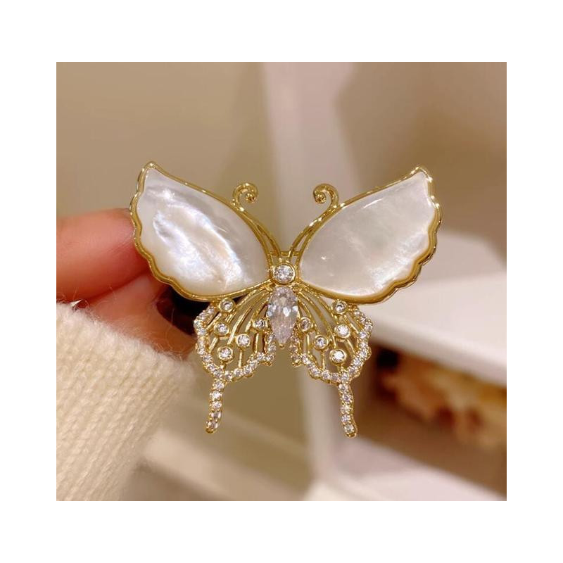 Broches Papillon Coquillage et Strass Couleur Blanc