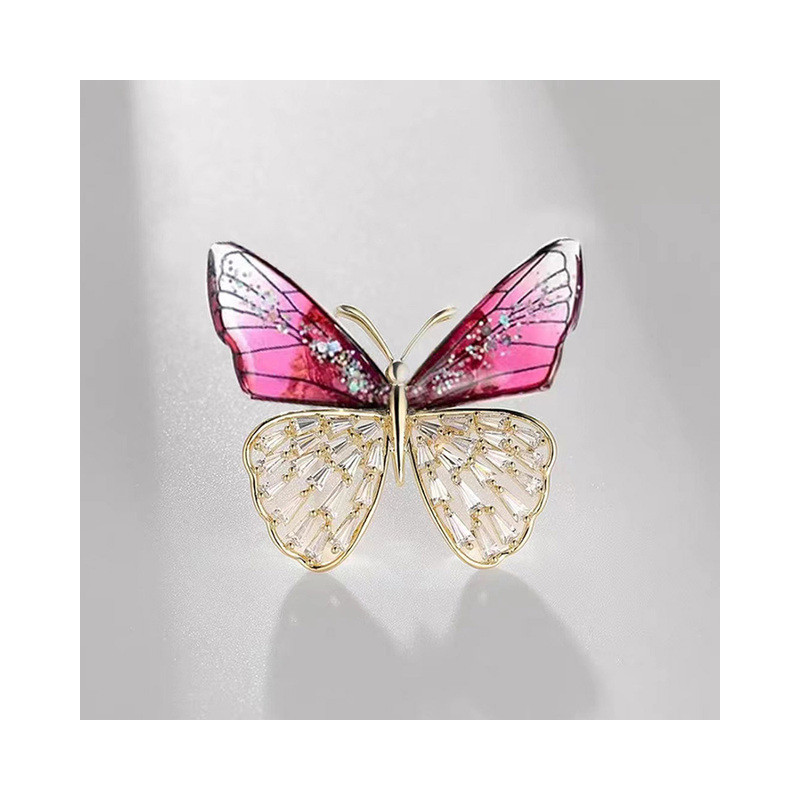 Broche Papillon ailes en Strass Couleur Rose