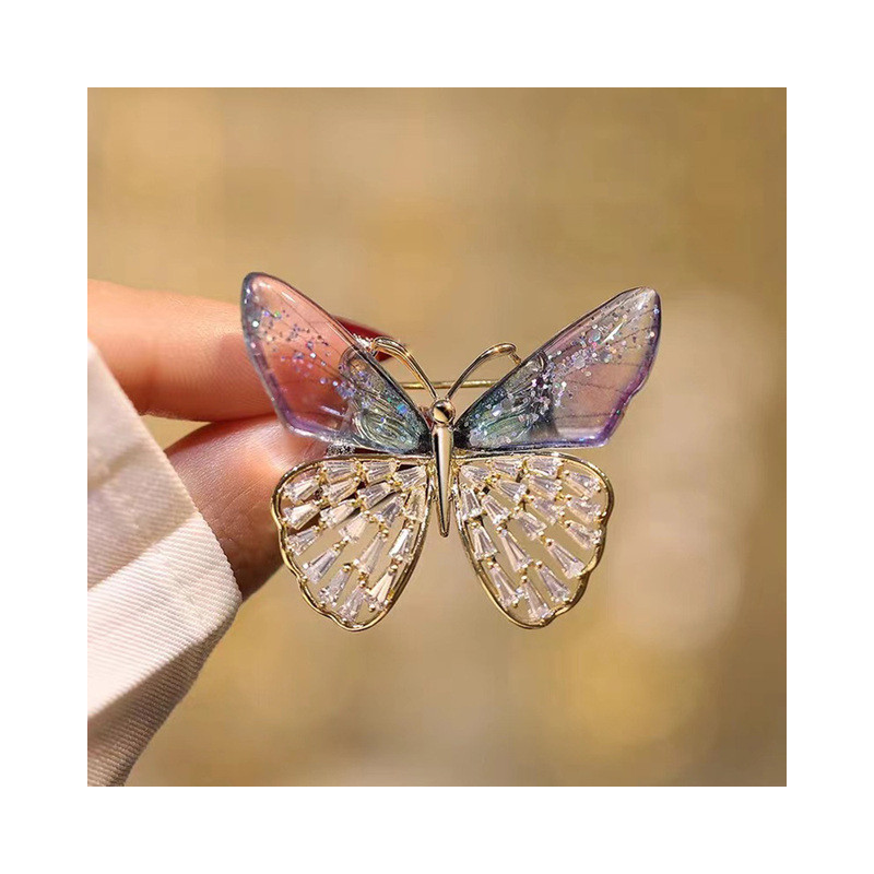 Broche Papillon ailes en Strass Couleur Bleu