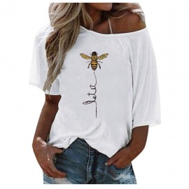T-Shirt Let it Bee Abeille asymétrique épaule dénudée pour femme blanc