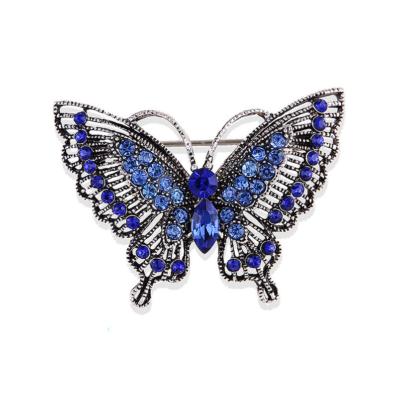 Magnifique Broche Papillon en Strass Couleur Bleu