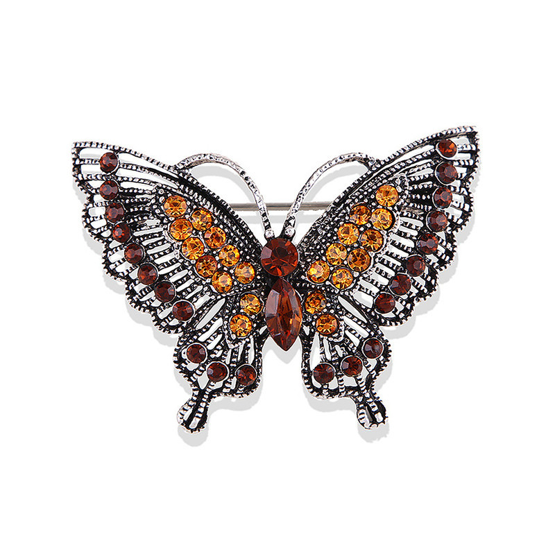 Magnifique Broche Papillon en Strass Couleur Marron