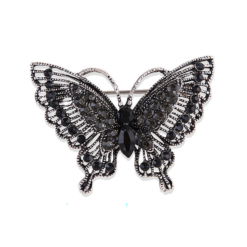 Magnifique Broche Papillon en Strass Couleur Noir