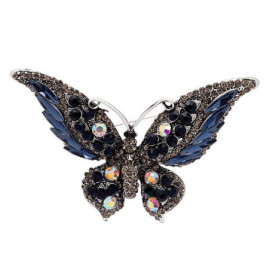 Magnifique Grande Broche Papillon aux ailles travaillées en Cristal Couleur Noir