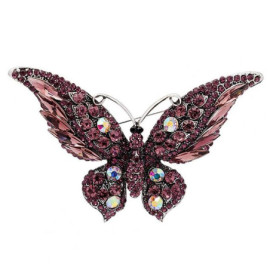 Magnifique Grande Broche Papillon aux ailles travaillées en Cristal Couleur Rose