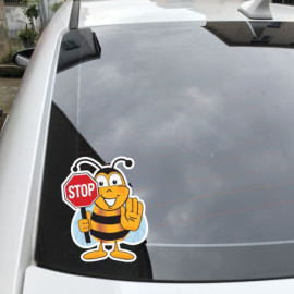 Grand Autocollant abeille souriante avec une pancarte STOP en PVC