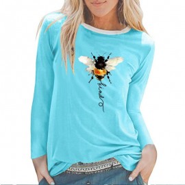T-shirt manches longues pour femme Bee Kind bleu turquoise