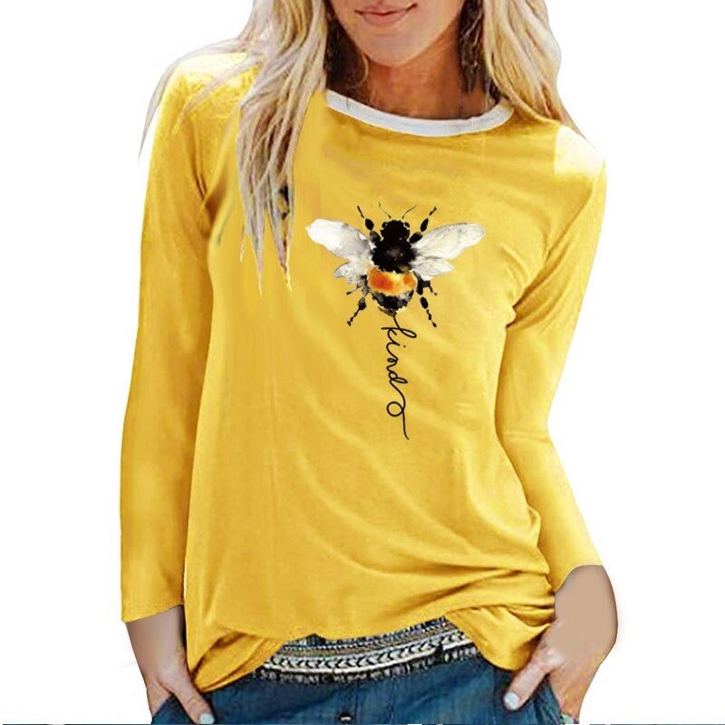 T-shirt manches longues pour femme Bee Kind jaune
