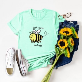 T-Shirt femme Abeille Don't Worry, Bee Happy vert turquoise