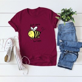 T-Shirt femme Abeille Don't Worry, Bee Happy burgundy