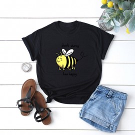 T-Shirt femme Abeille Don't Worry, Bee Happy noir