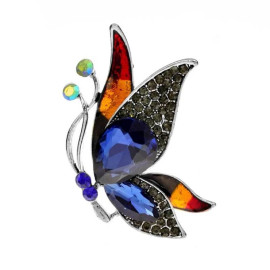 Broche Papillon en envol Multicolores en Strass Violet