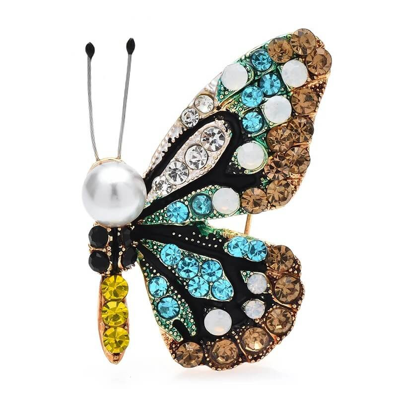 Broches Papillon Perle et Strass Multicolores Couleur Marron