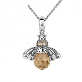 collier en argent Sterling 925 avec pendentif en forme d'abeille cristal