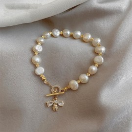 Bracelet en perle naturelle pour femme avec abeille en Zircon