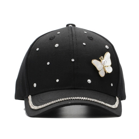 Vue Face Casquette Papillon avec strass et Papillon Coquillage - 7 couleurs au choix