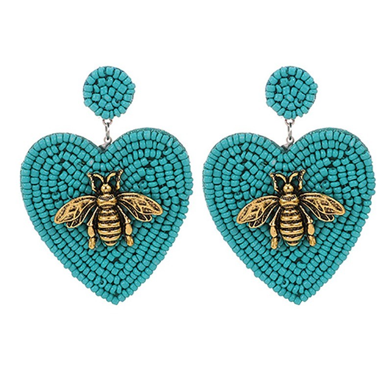 boucles d'oreilles longues abeille vintage couleur turquoise
