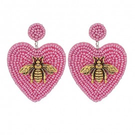boucles d'oreilles longues abeille vintage couleur rose
