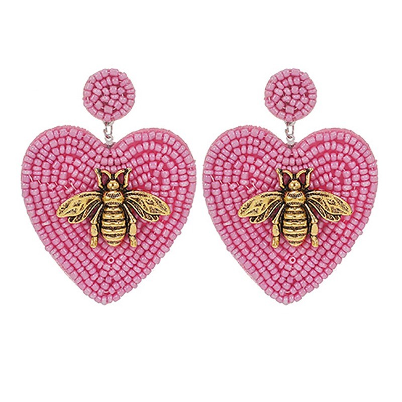 boucles d'oreilles longues abeille vintage couleur rose