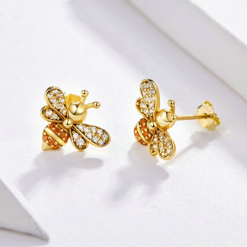 Boucles d'oreilles abeille en or