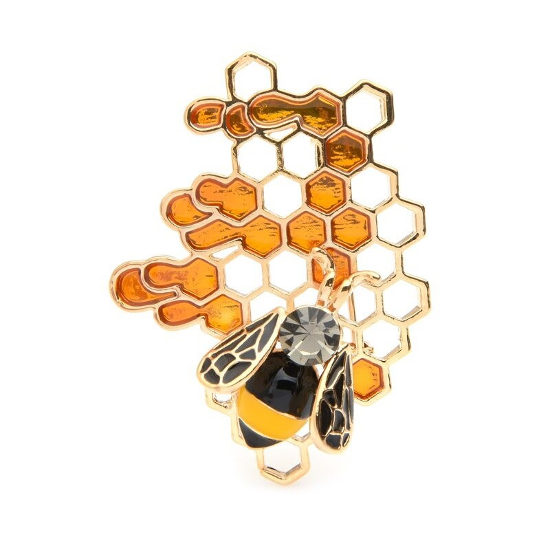 Broche en forme d'abeille et nid d'abeilles en alliage émail
