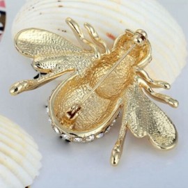 Magnifique broche abeille strass et cristal couleur or vue arriere