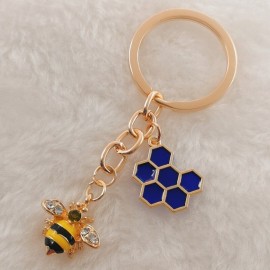 Porte-clé abeille et nid abeille bleu de couleur bleu